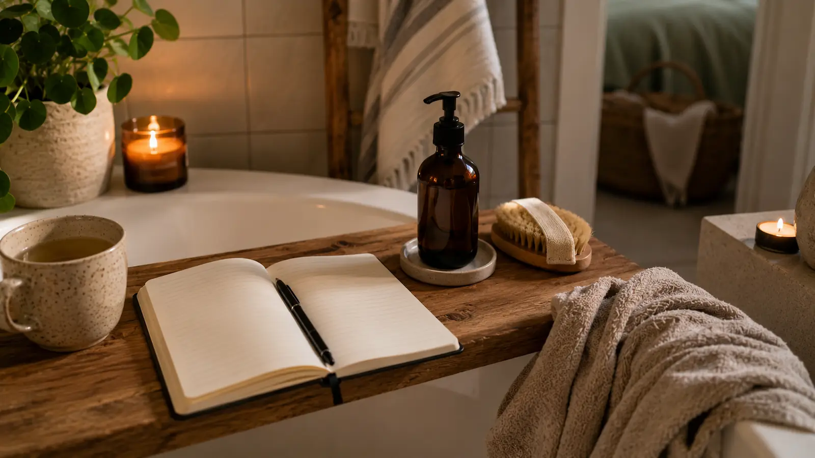bathroom wellbeing routine in scandinavian home