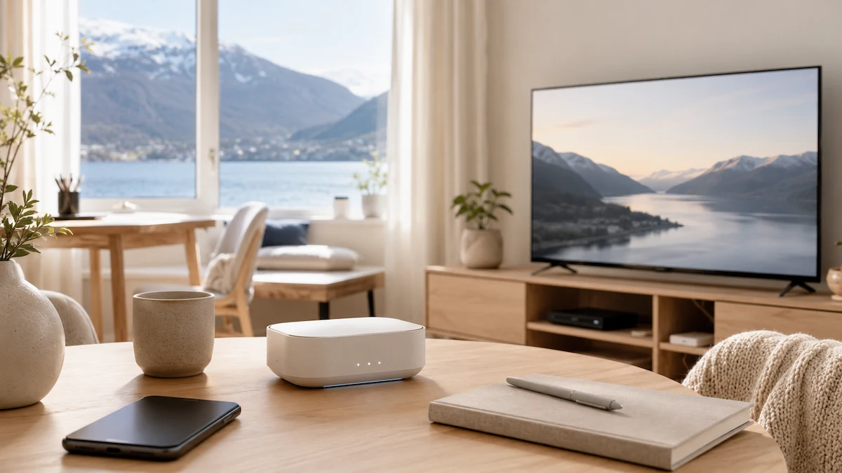 Mobile, broadband and TV at home in Denmark Mobile, broadband and TV in a modern Danish home